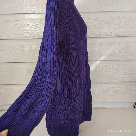 J. Jill Chenille Sweater Womens Small Purple Cable Knit Pullover Fisherman Style - Picture 3 of 9